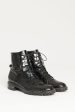 2017 Black Glazed Calfskin Preowned Lace Up Crystal Trimmed Boots Online Hot Sale