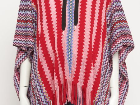 Wool-Blend Preowned Zigzag Hooded Poncho Online Hot Sale