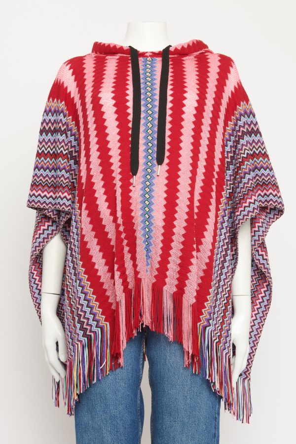 Wool-Blend Preowned Zigzag Hooded Poncho Online Hot Sale