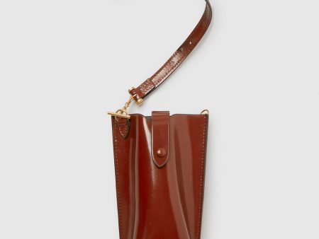 Burnt Tobacco Glossy Calfskin Minimalist Double Pouch Online Hot Sale