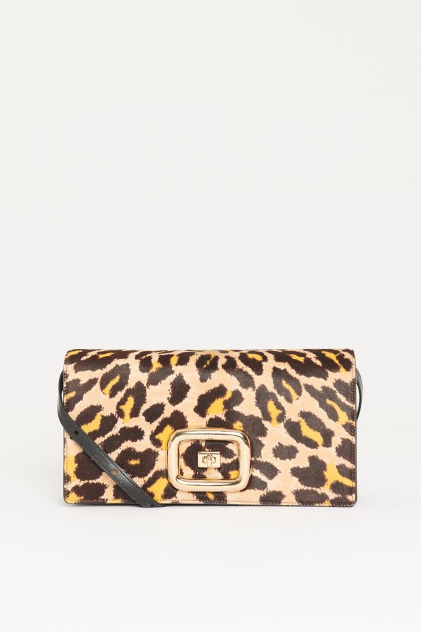 Beige Pony Hair Leopard Print Preowned Crossbody Bag Online now