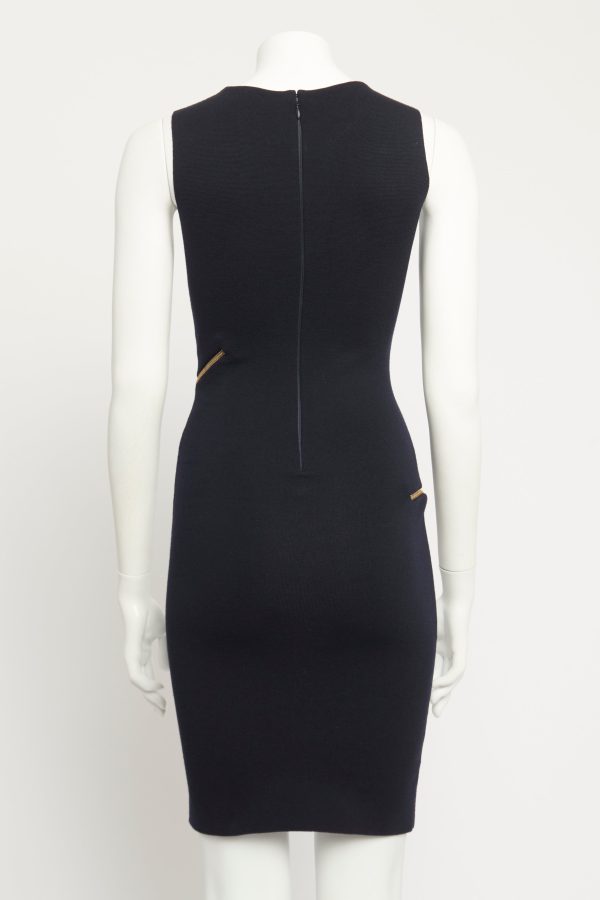 Navy Wool Zip Detail Preowned Dress For Sale