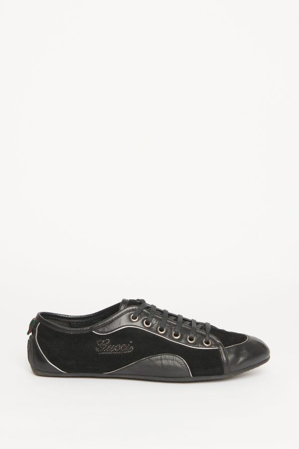 Leather Suede Low Top with Crystal Embellishment Preowned Sneakers Online now