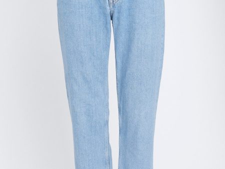 Mid-Blue Straight Jeans With Distressed Detailing For Discount