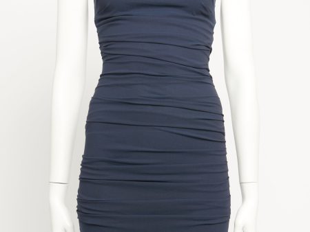 Silk Navy Gathered Preowned Dress For Discount