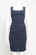 Silk Navy Gathered Preowned Dress For Discount