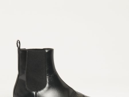 Black Leather Preowned The Ankle Flat Boots For Sale