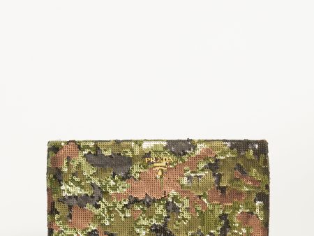 Green Sequin Preowned Embroidered Camouflage Pochette Clutch Bag Supply