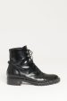 2017 Black Glazed Calfskin Preowned Lace Up Crystal Trimmed Boots Online Hot Sale