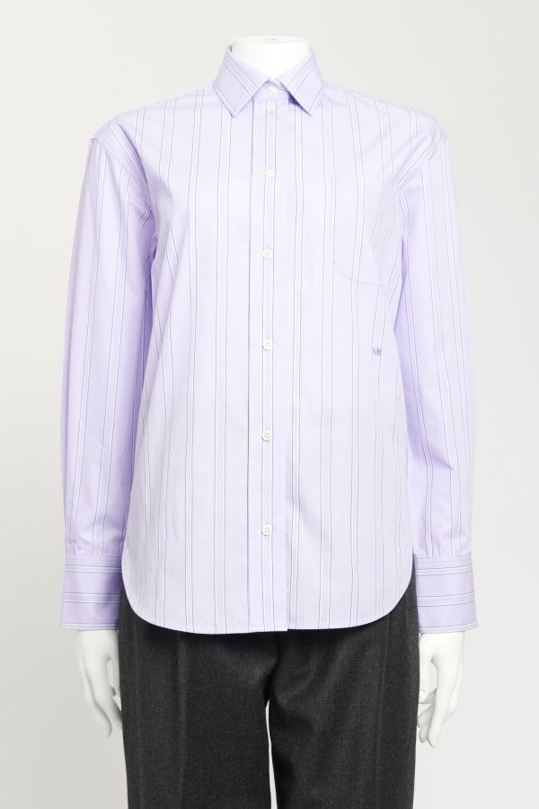 Purple Cotton Preowned Striped Oversized Shirt Online now