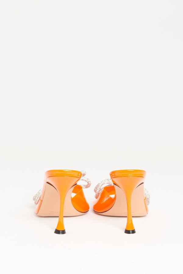 Fluo Orange PVC & Leather Preowned Double Bow Mules Sale