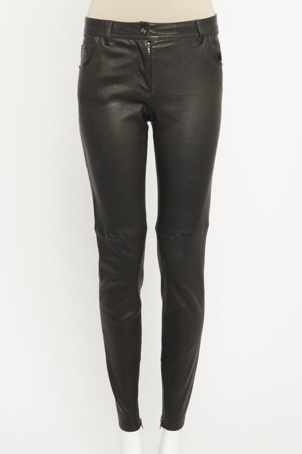 Faux Black Leather Zip Leg Preowned Pants Fashion