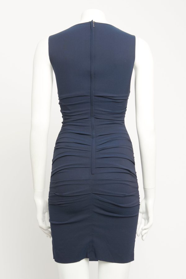 Silk Navy Gathered Preowned Dress For Discount