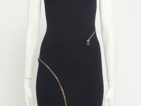 Navy Wool Zip Detail Preowned Dress For Sale