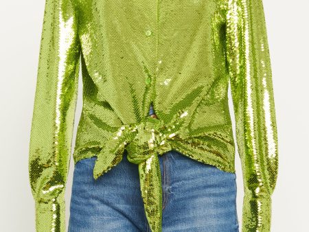 Metallic Green Sequin Preowned Blouse For Cheap