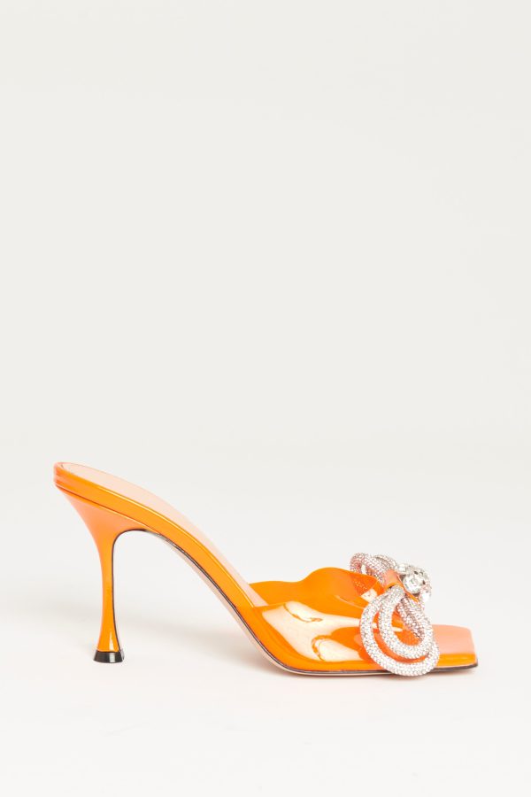 Fluo Orange PVC & Leather Preowned Double Bow Mules Sale