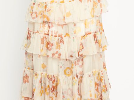 Silk Sheer Floral Layered Preowned Skirt For Cheap