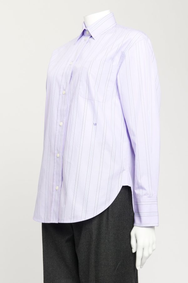 Purple Cotton Preowned Striped Oversized Shirt Online now