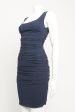 Silk Navy Gathered Preowned Dress For Discount