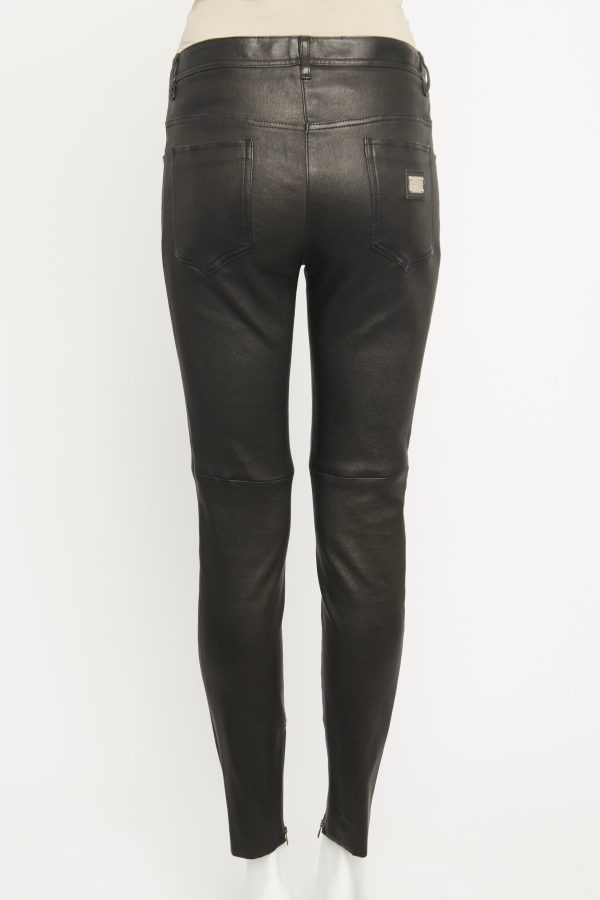 Faux Black Leather Zip Leg Preowned Pants Fashion