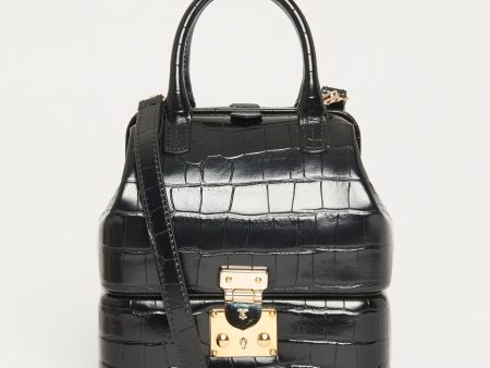 Black Croc Embossed Leather Nightingale Doctors Crossbody Bag Online