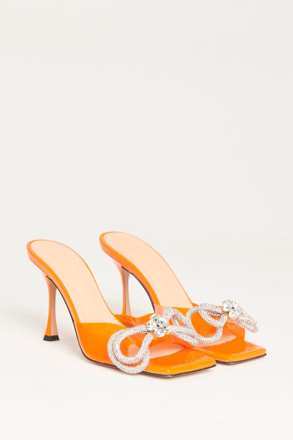 Fluo Orange PVC & Leather Preowned Double Bow Mules Sale