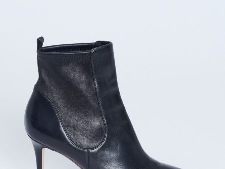 Black Leather Pointed Toe Stiletto Heel Preowned Ankle Boots Online now