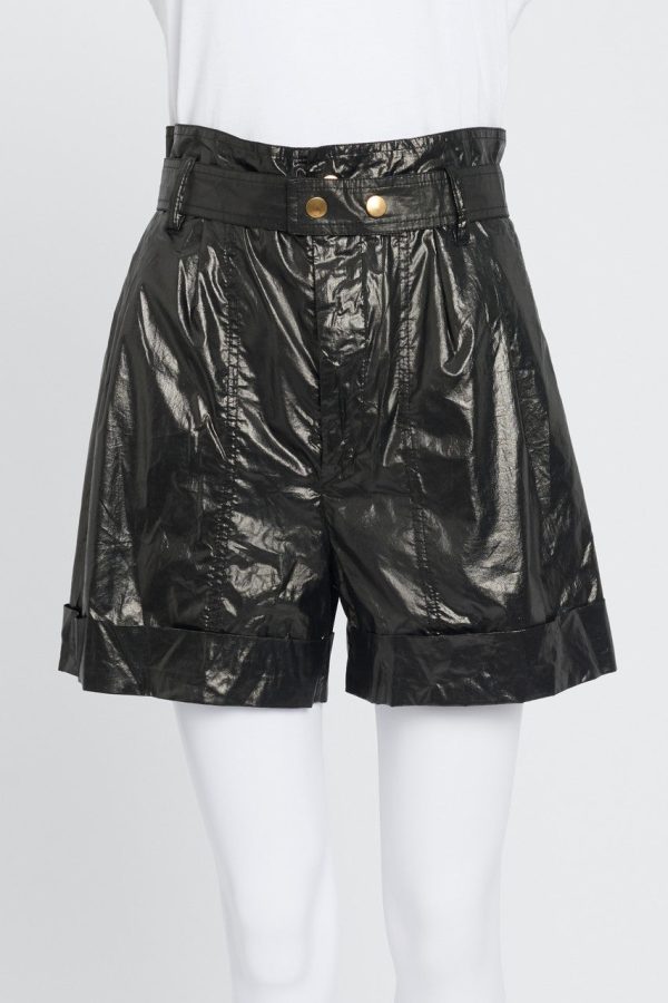 Black Shiny Cotton High-Waist Shorts Cheap