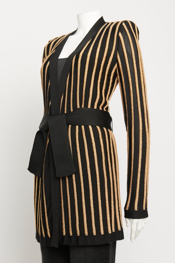 Black & Gold Viscose Blent Preowned Striped Cardigan Supply