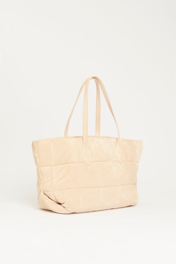 Beige Suede Preowned Florence Quilted Tote Bag Online Sale