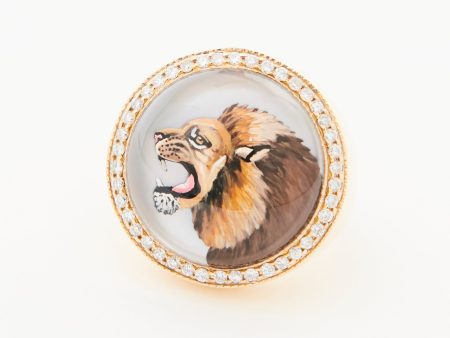 14K Yellow Gold Preowned Diamond And Mother Of Pearl Lion Signet Ring on Sale