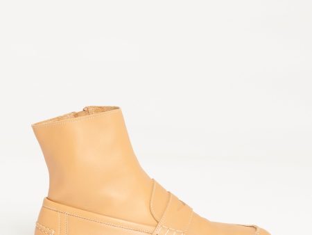 Tan Leather Preowned Zip Up Loafer Boots Online now