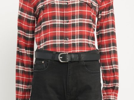 2018 Red & Black Viscose Blend Preowned Check Flannel Shirt For Sale