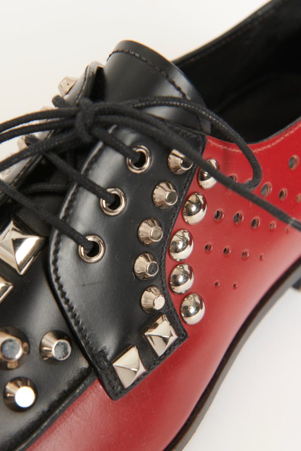 Red and Black Studded Preowned Derby Shoes Online now