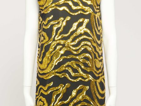 Black and Gold Sequin Preowned Mini Dress For Sale