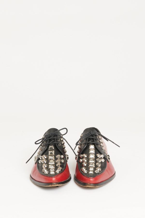 Red and Black Studded Preowned Derby Shoes Online now