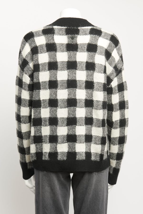 Monochrome Cashmere & Mohair Blend Preowned Check V-Neck Jumper Sale