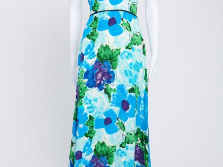 2008 Blue and Green Floral Halter Silk Dress Cheap