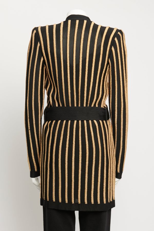 Black & Gold Viscose Blent Preowned Striped Cardigan Supply