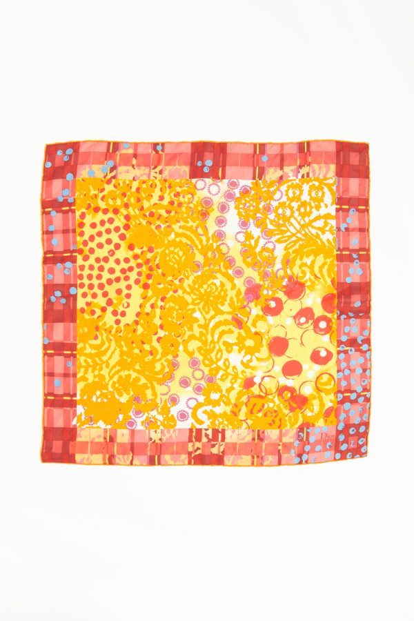 Multicoloured Silk Preowned Floral Check Scarf Fashion