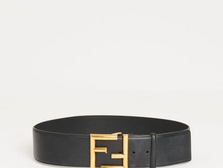 Black Leather Preowned FF Large Belt For Cheap