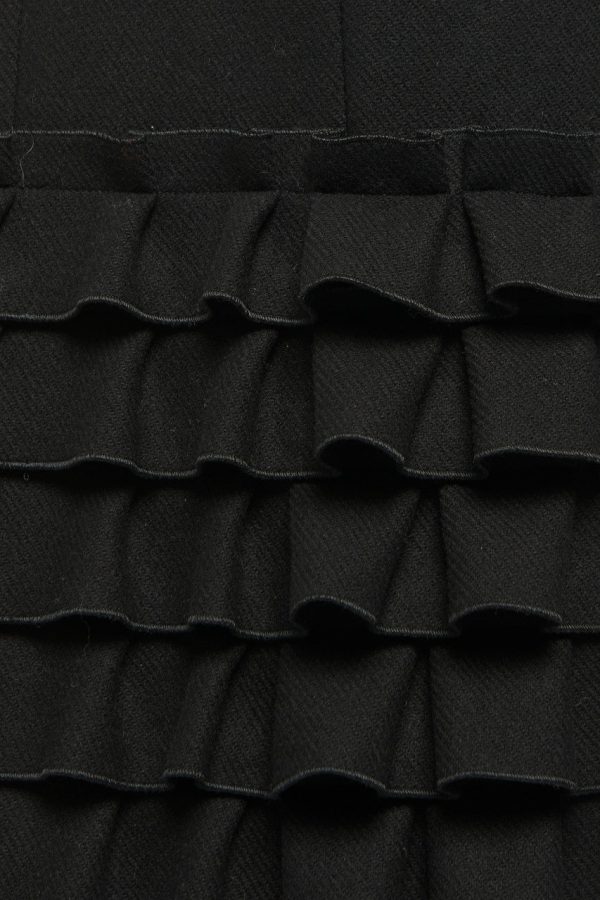 Black Wool Ruffle Preowned Dress Coat For Cheap