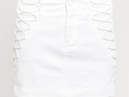 2009 White Cotton Preowned Lace Up Mini Skirt Supply