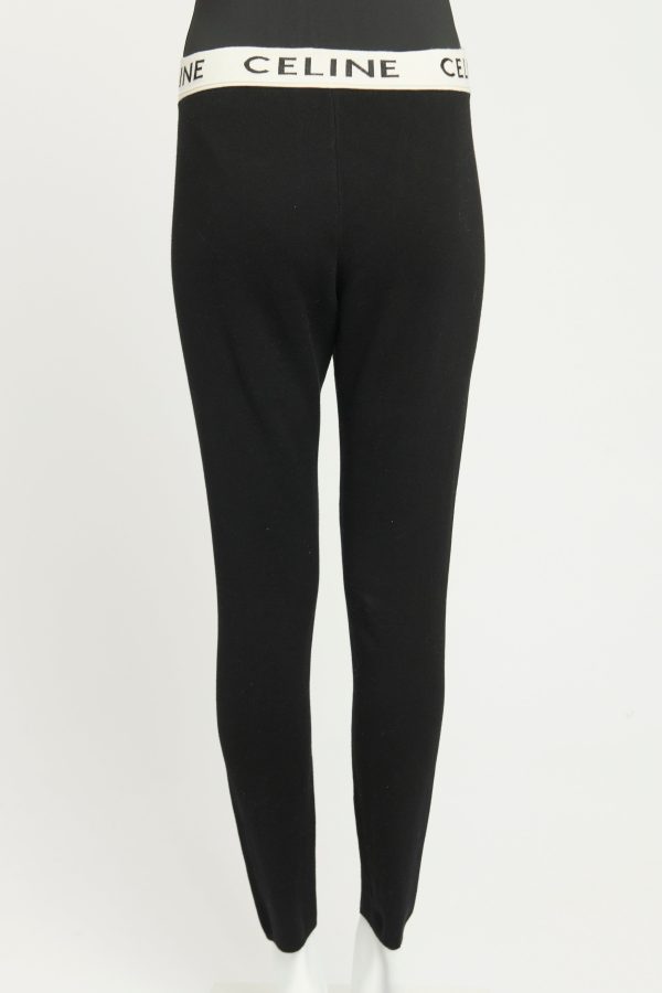 Black Cotton Blend Preowned Logo Leggings on Sale