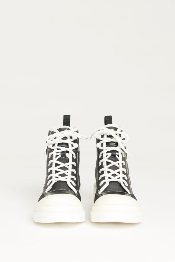 2022 Black Canvas Preowned D-Rise Lace Up Heeled Boots Hot on Sale