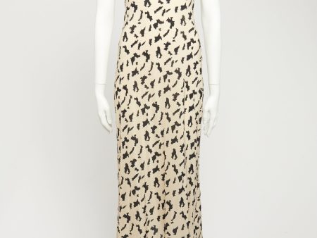 Beige Silk Preowned Dip-Hem Maxi Dress For Cheap