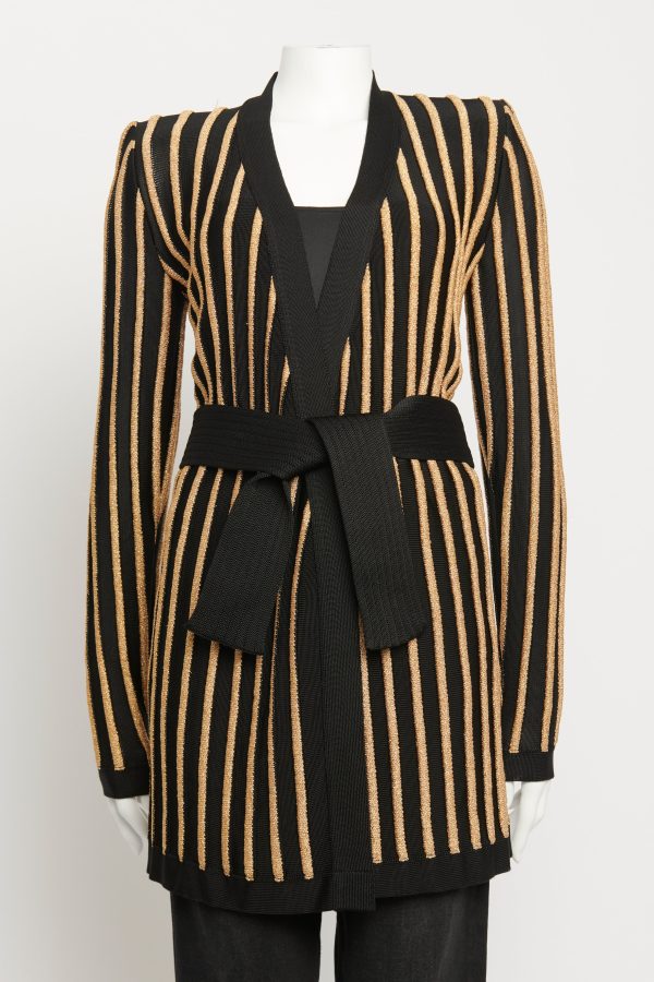 Black & Gold Viscose Blent Preowned Striped Cardigan Supply