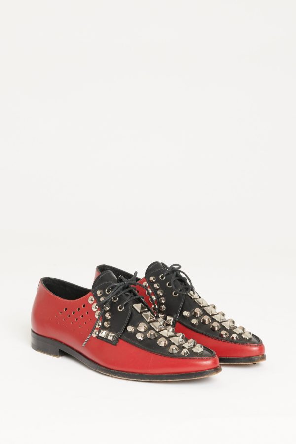 Red and Black Studded Preowned Derby Shoes Online now