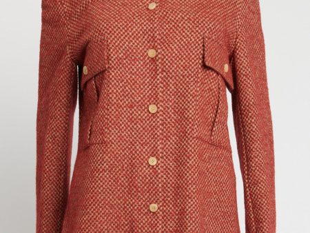 Red Tweed Wool Preowned Jacket For Sale