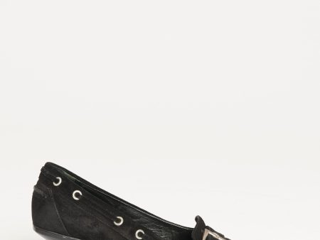 Black Suede Buckle Preowned Kitten Heel For Sale